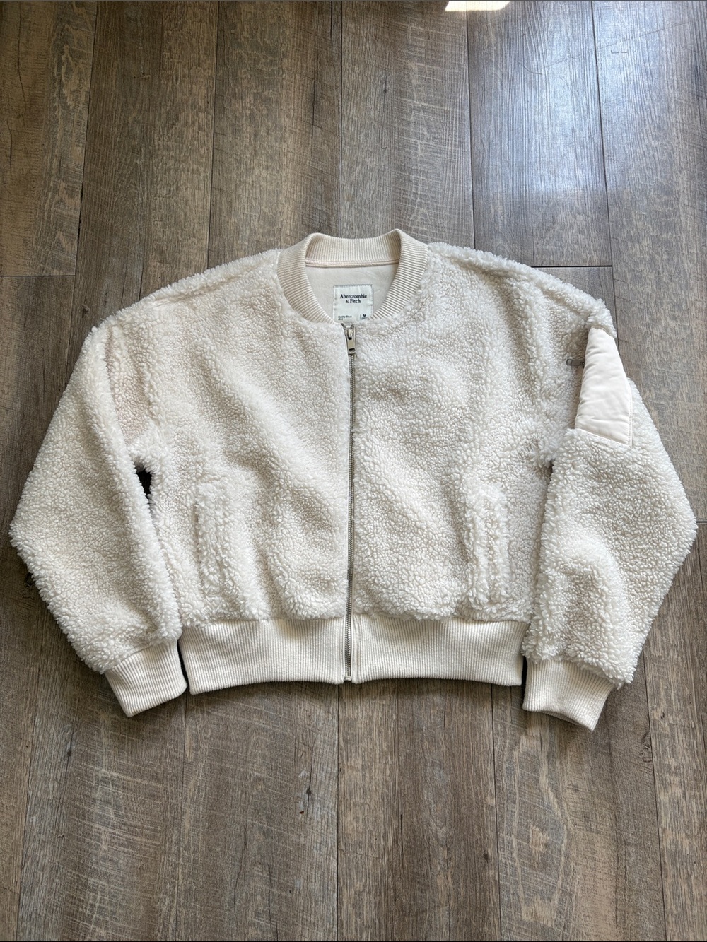 Abercrombie & Fitch Off-White Sherpa Bomber Jacket